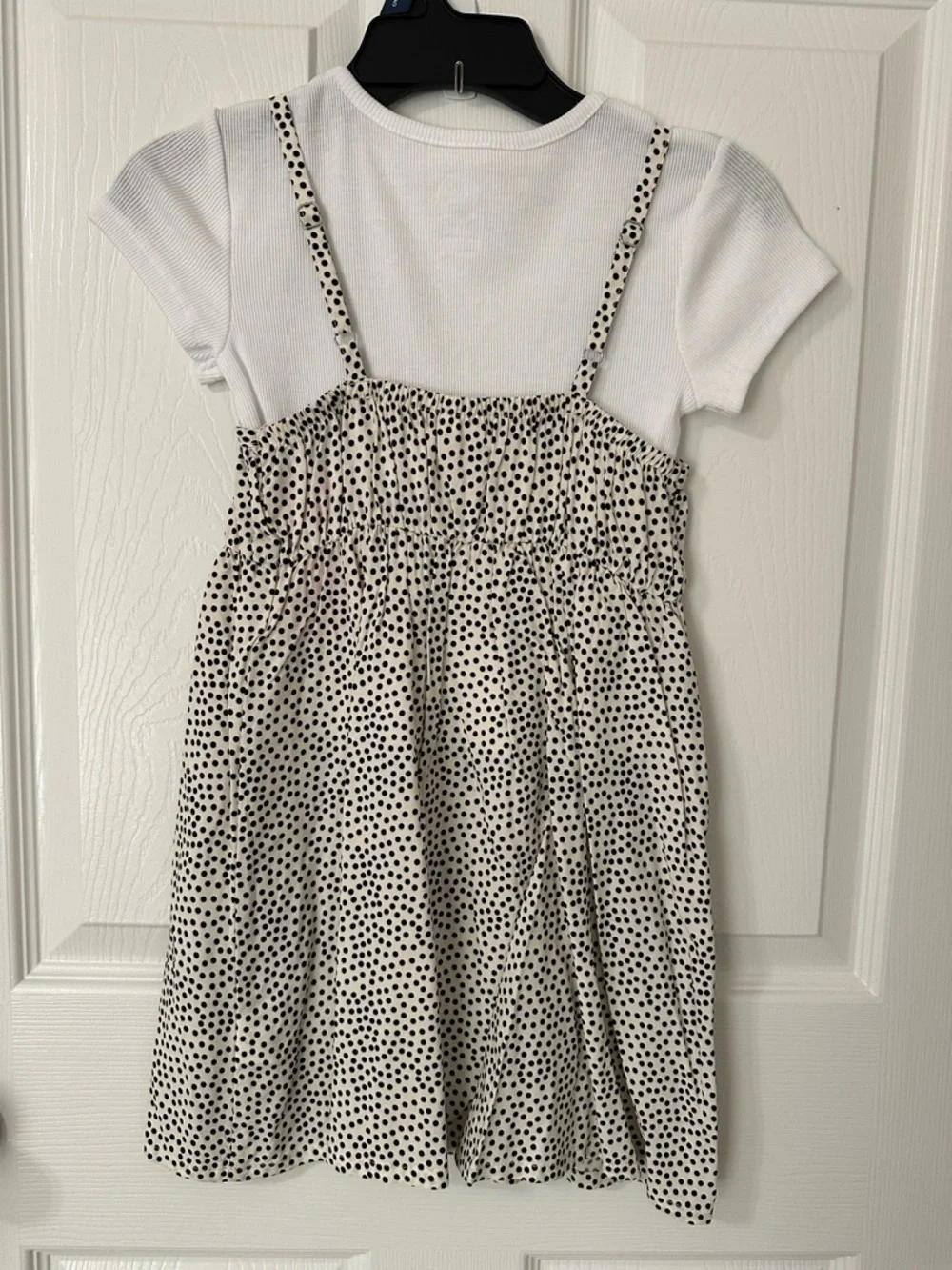 wonder nation Cream Dress with Black Dot Print and White Tee